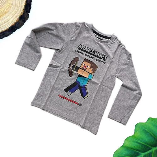 maglietta minecraft grigia bambino